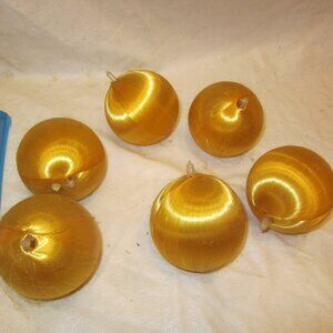VTG GOLD SATIN BALL ORNAMENTS, SET OF 6, 2.5'' ROUND